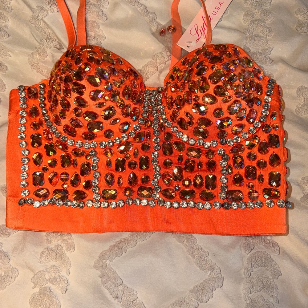 Orange Embellished Crop Top NWT
